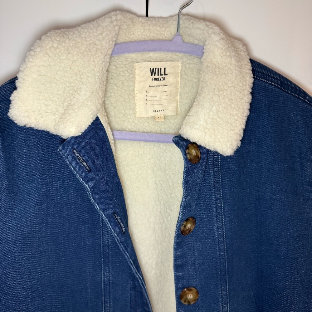 Sézane Will Jacket in Indigo | XS | Faux Shearling Lined | Excellent Condition